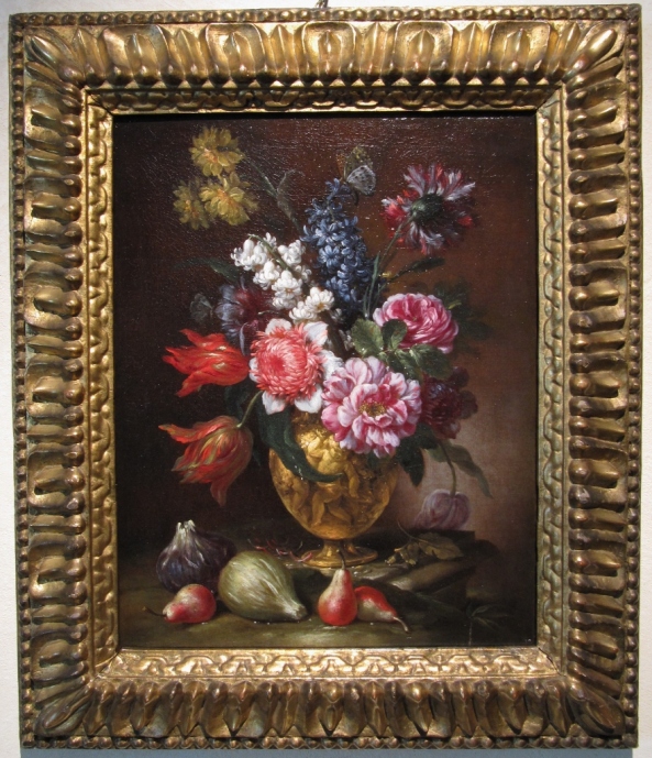 Bartolomeo Bimbi (1648-1729),  Bukiet kwiatow z figami, gruszkami i motylami